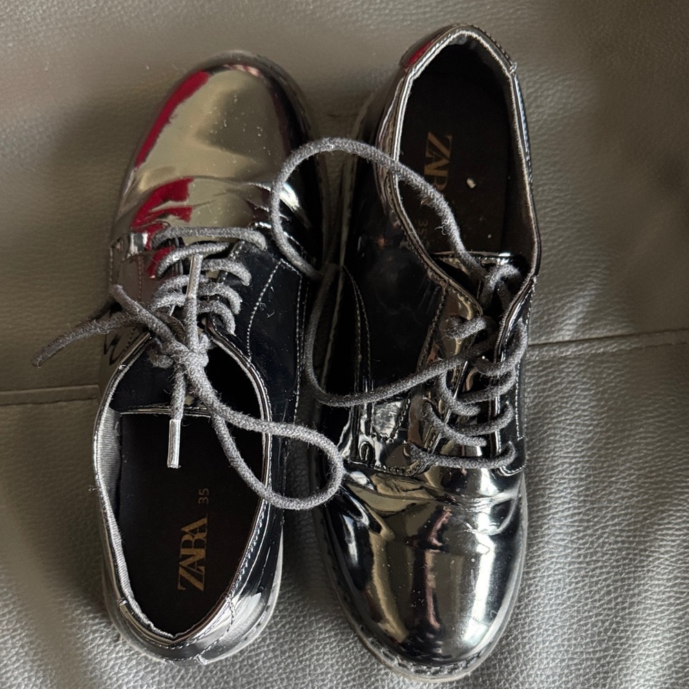 Zara Metallic Silver and Black Lace-Up Shoes